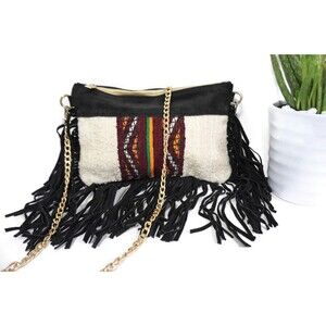 Handira Fringe Bag: Moroccan Kilim, Suede Leather Clutch